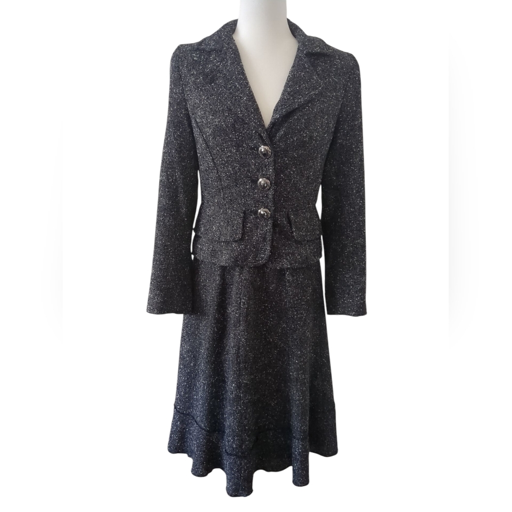 Cynthia Steffe Tweed Suit Charcoal Size 8 Blazer/ 14 Skirt